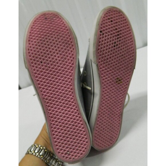 Size 7 Vans Womens Gray Canvas Low-Top Sneakers US Lace-Up Closure Preppy Pink - Picture 7 of 9